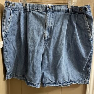 Roundtree & Yorke Blue Denim Shorts Men's‎ Size 46 Big 100% Cotton Adjustable